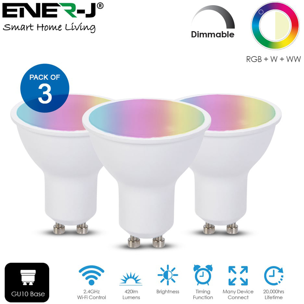 ENER-J 3 Pack GU10 LED 400 Lumens Smart Lamp Bulb Image 3