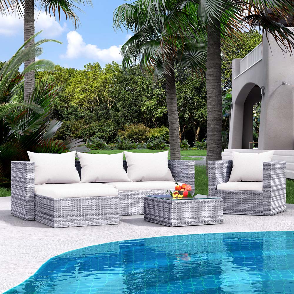 Rattrix 5 Seater Grey Rattan Modular Garden Corner Sofa Set with Cushion Image 3
