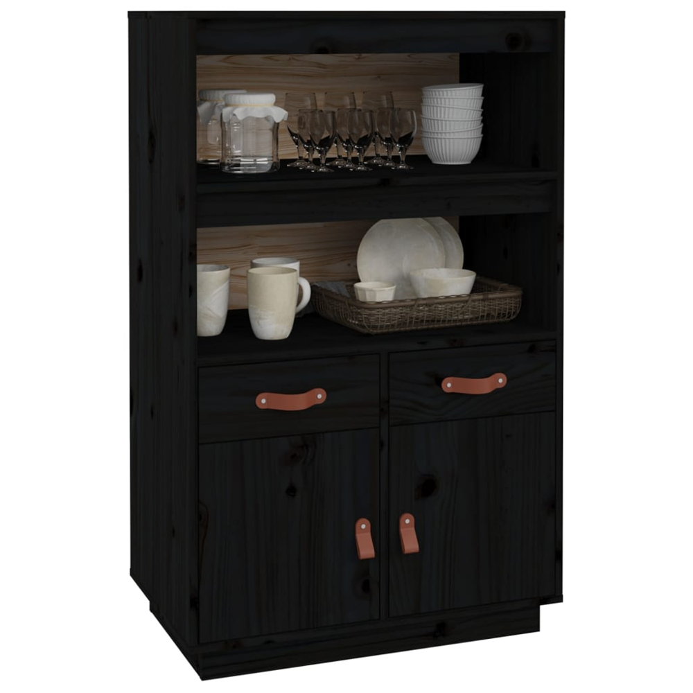 vidaXL 2 Door 2 Drawer 2 Shelf Black Pine Wood Highboard Image 4
