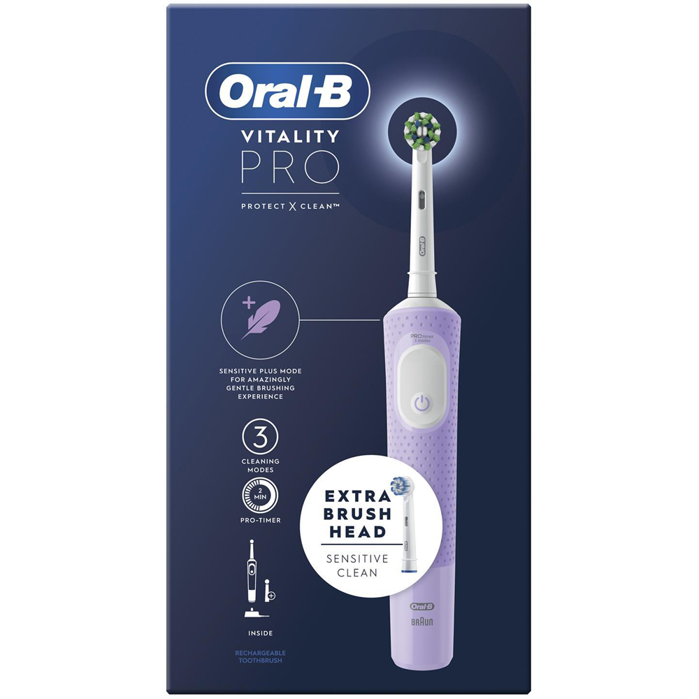 Oral-B Vitality Pro Lilac Electric Toothbrush with 8 Cross Action Black Refill Head Image 2
