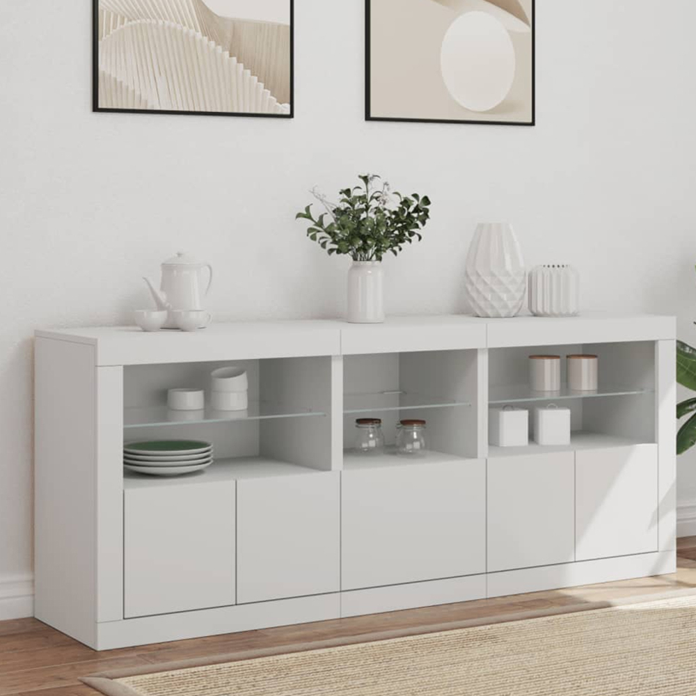 vidaXL 5 Door 6 Shelf White LED Sideboard 3 Piece Image 1
