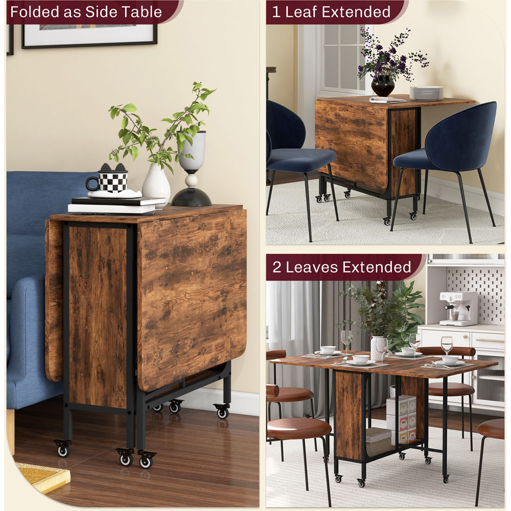 HOMCOM 6 Seater Rustic Brown Drop Leaf Mobile Dining Table Image 8