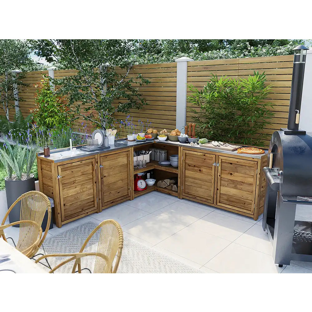 Dunster House 4 Door 2 Shelf Garden Kitchen Left Hand Sink Unit III with Stainless Steel Countertop Image 2