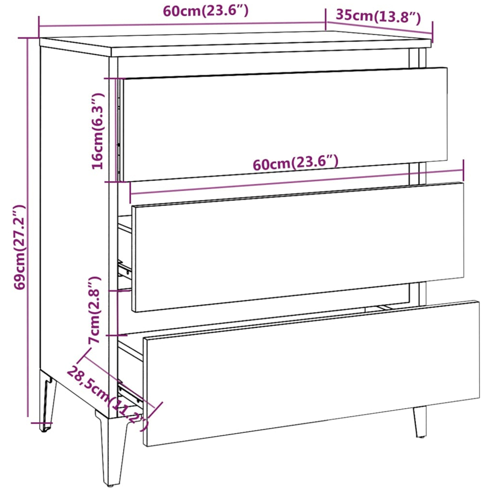 vidaXL 3 Drawer Smoked Oak Sideboard Image 9