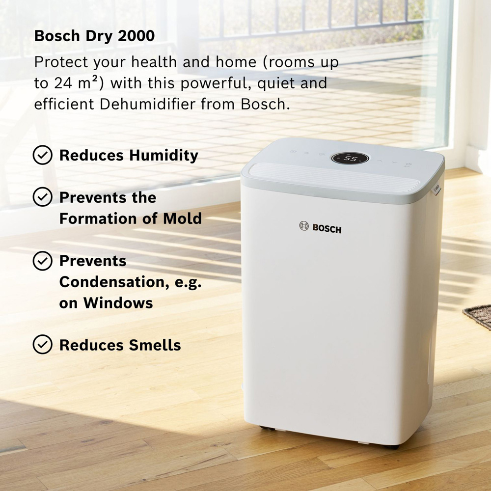 Bosch Dry 2000 White Lightweight Dehumidifier with LED Light Ring 12L Image 2
