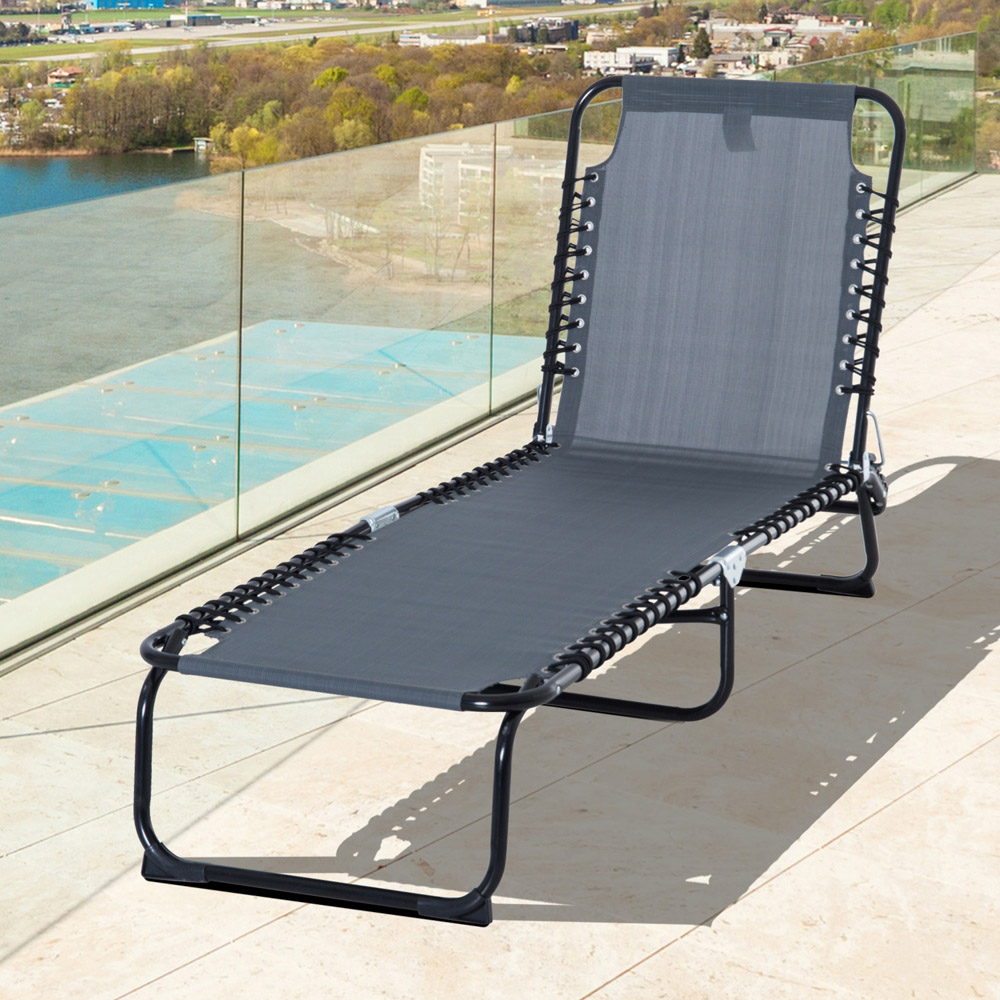 Outsunny Grey Foldable Chaise Sun Lounger Image 1