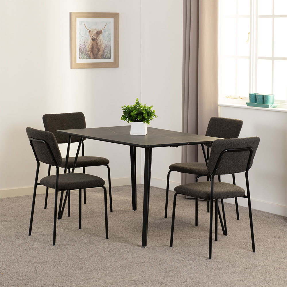 Seconique Marlow and Sheldon 4 Seater Dining Set Black Marble and Grey Boucle Fabric Image 7