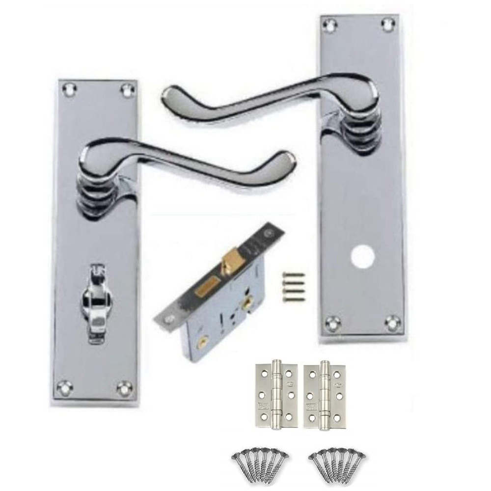 Golden Grace Polished Chrome Victorian Scroll Bathroom Door Handle Set 150 x 40mm Image