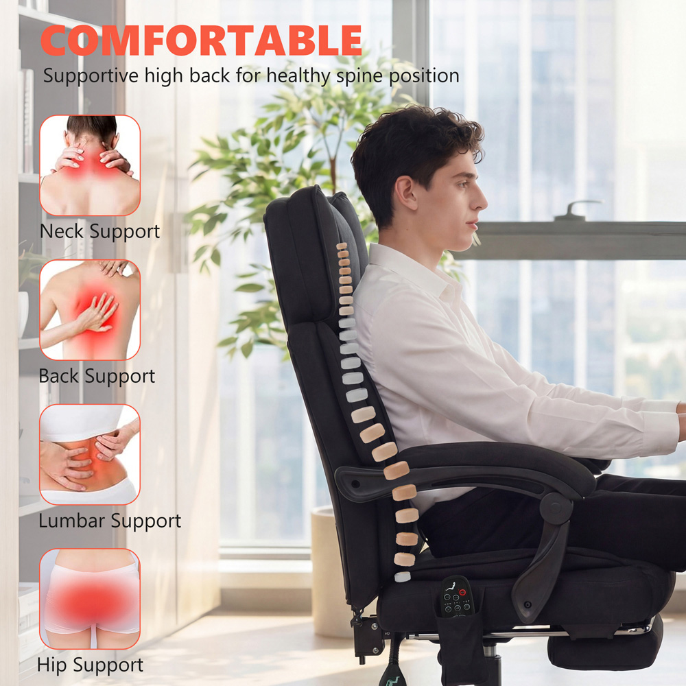 Portland Black Vibration Massage and Heat Reclining Office Chair Image 4