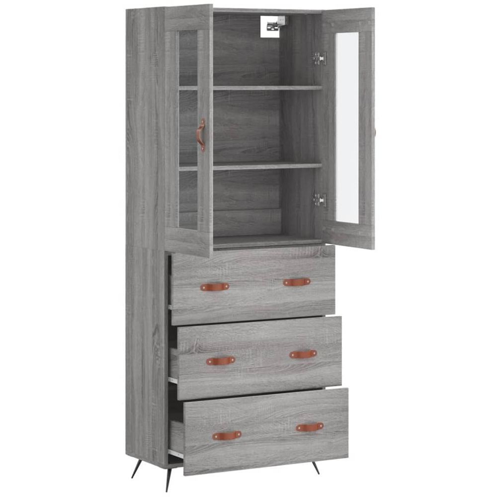 vidaXL 2 Glass Door 3 Drawer Grey Sonoma Highboard Image 4