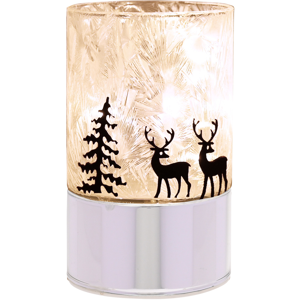 The Christmas Gift Co Silver Reindeers with Tree LED Light Tube Image 2