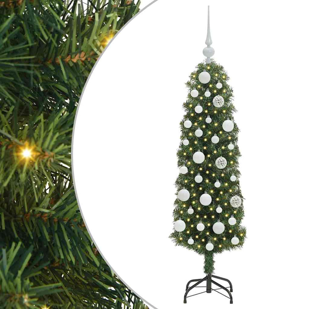 vidaXL Green Artificial Christmas Tree with Pinecones LEDs White Decoration Ornaments 4ft Image 2