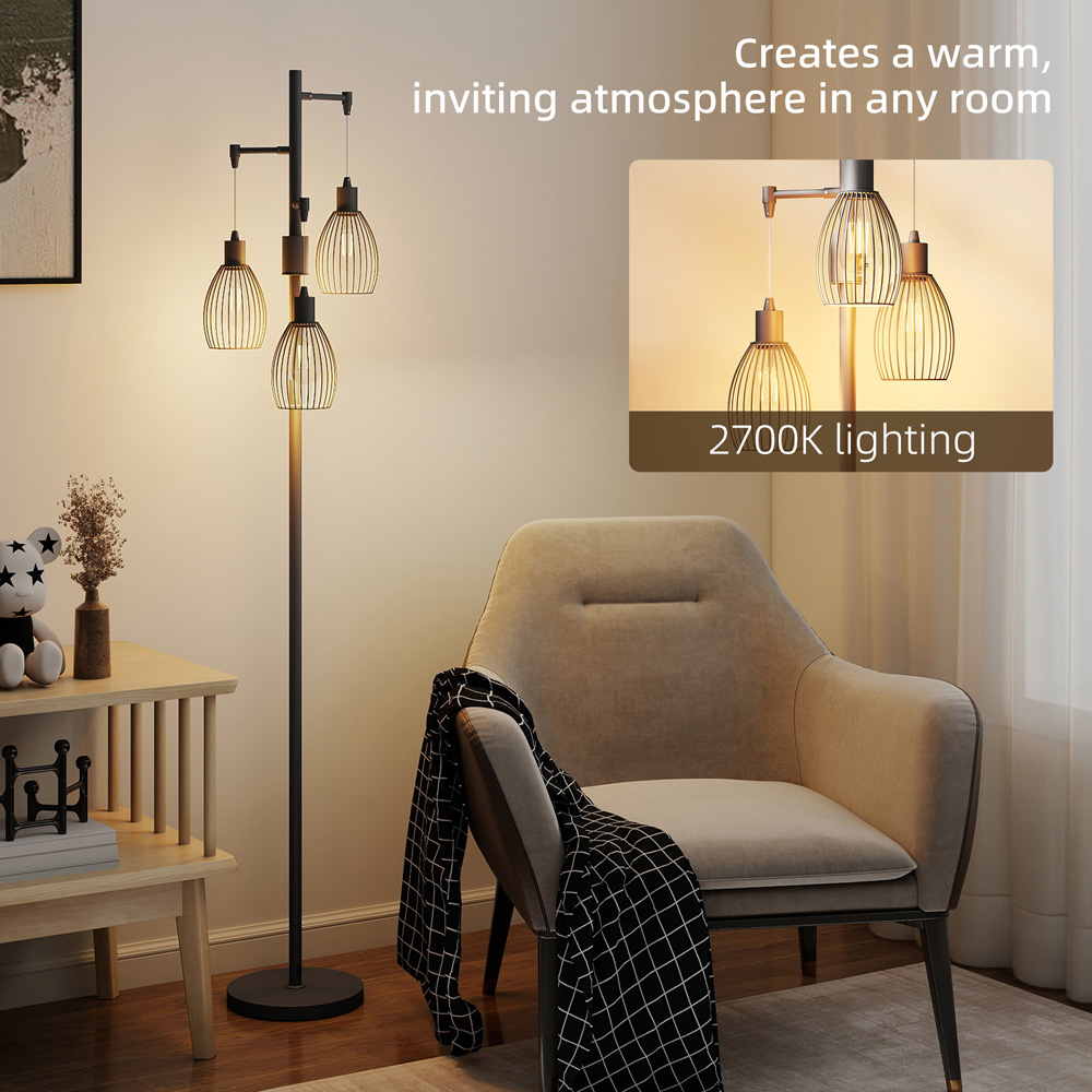HOMCOM 3 Light Black Industrial Style Dimmable LED Floor Lamp Image 5