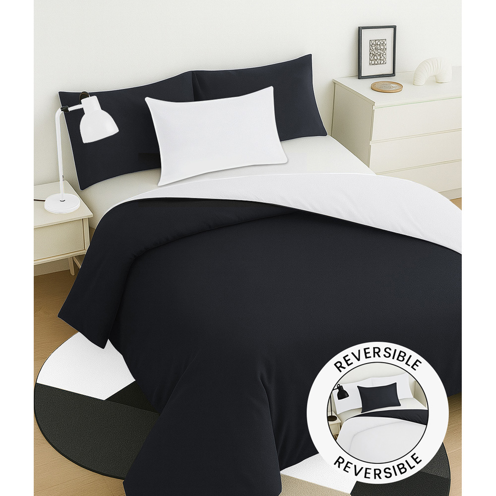 Velosso Single White and Black Microfibre Reversible Duvet Cover Set Image 3
