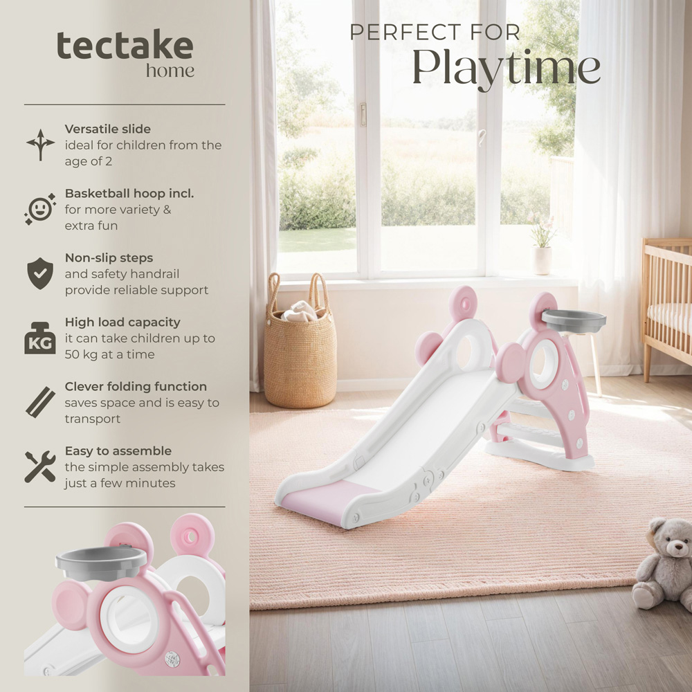 tectake Pink Children's Slide Joy with Basketball Hoop Image 6