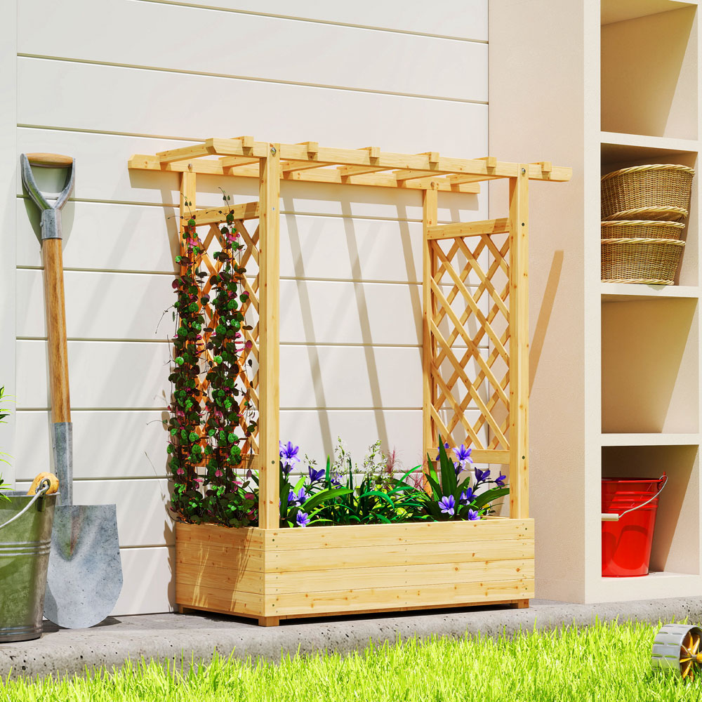 Outsunny Natural Raised Garden Bed with Trellis 113 x 110 x 44cm Image 2