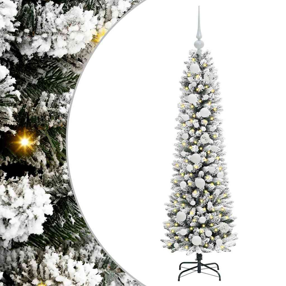 vidaXL Pre-Lit Warm White LED and White Baubles White Artificial Christmas Tree with Stand 4ft Image 2
