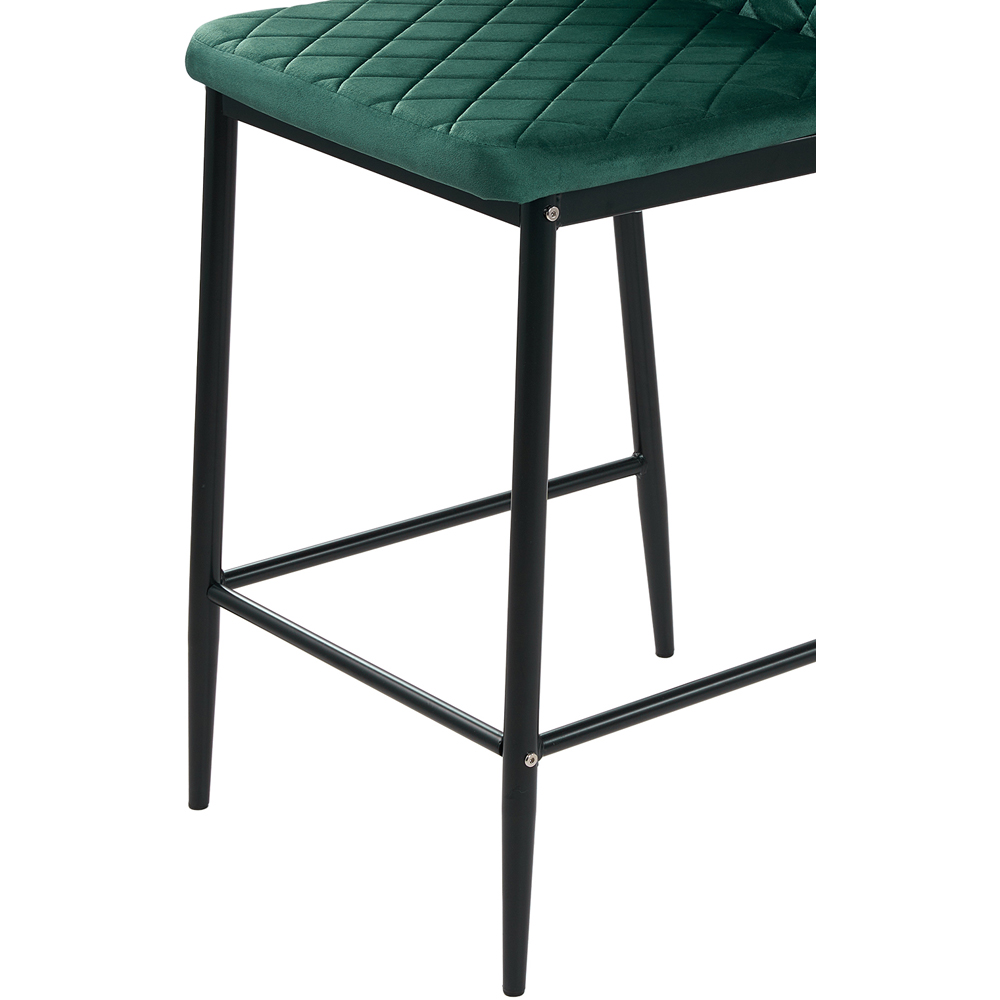 Living and Home Dark Green Velvet Diamond Stitched Bar Stool Set of 2 Image 3