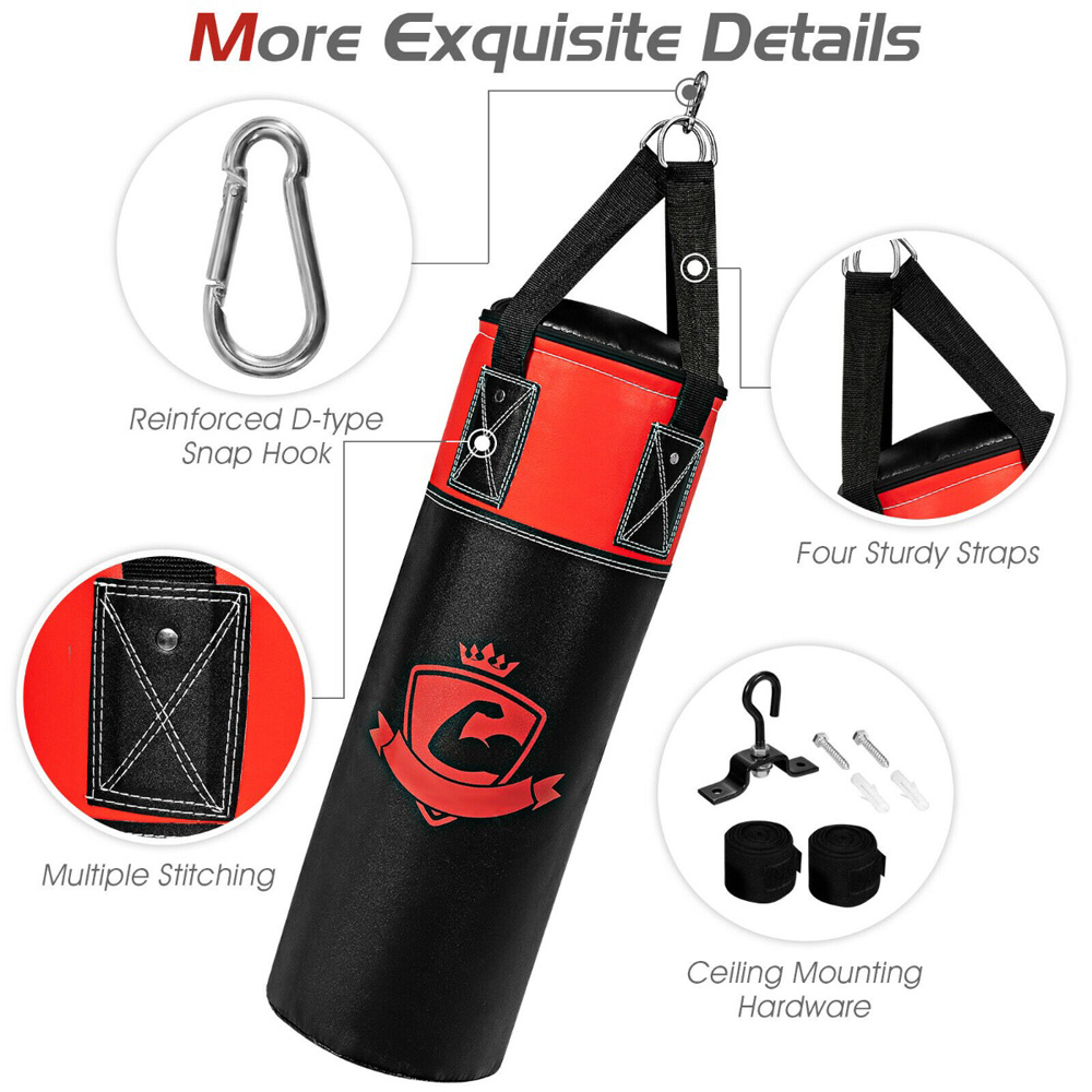 Costway Black Kids Punch Bag with Hand Wraps and Wall Bracket Image 5