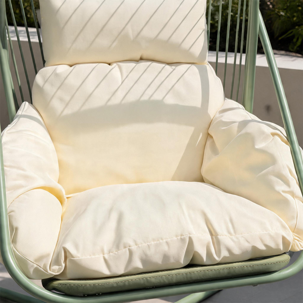 Home Source Capri Green Steel Hanging Egg Chair with Cushions Image 4