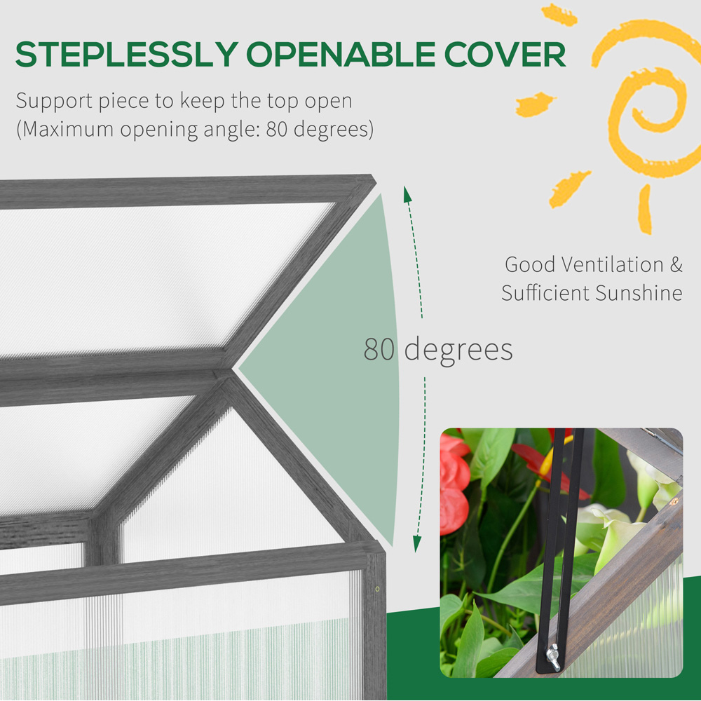 Outsunny Grey Wooden Polycarbonate Cold Frame Greenhouse Image 5