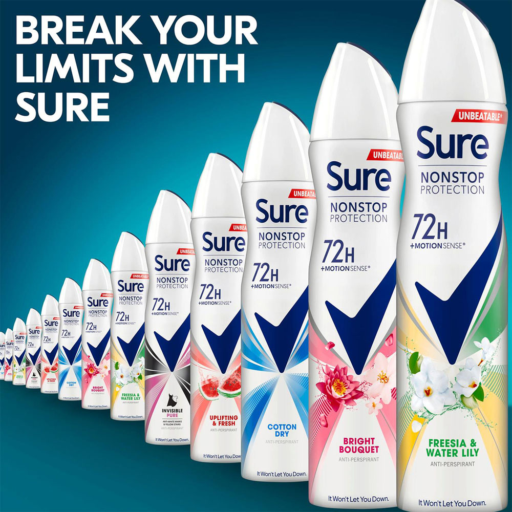 Sure Women Freesia and Water Lily 72H Protection Anti-Perspirant Deodorant 250ml 36 Pack Image 5