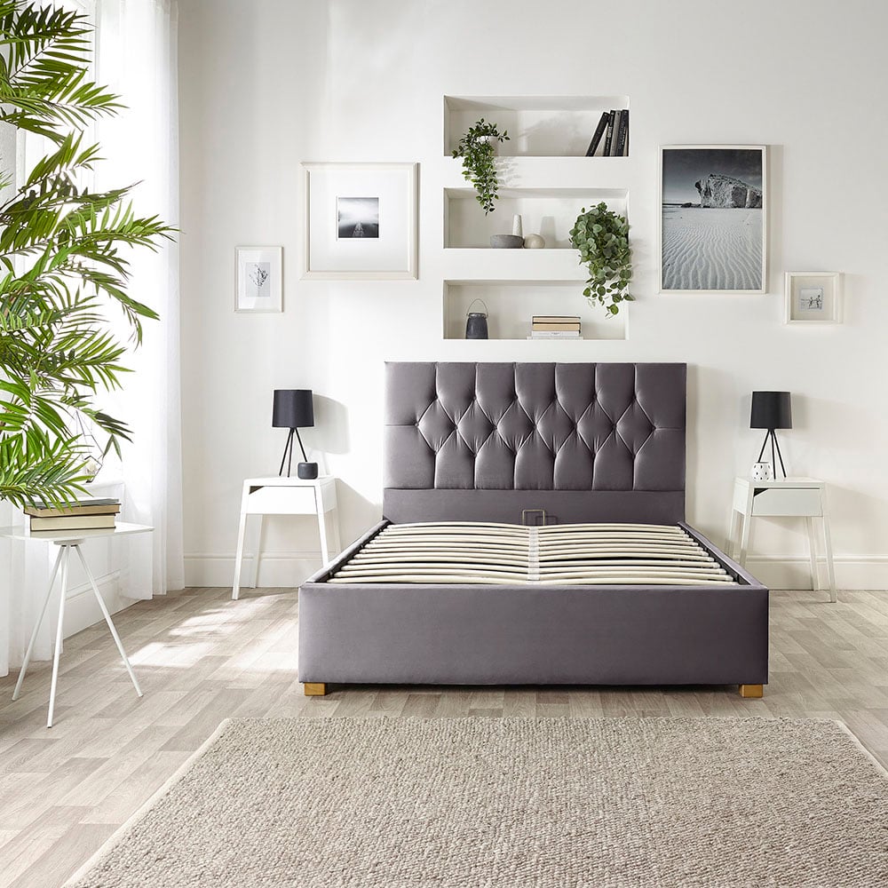 Catherine Lansfield Boutique Single Steel Velvet Ottoman Bed Image 6