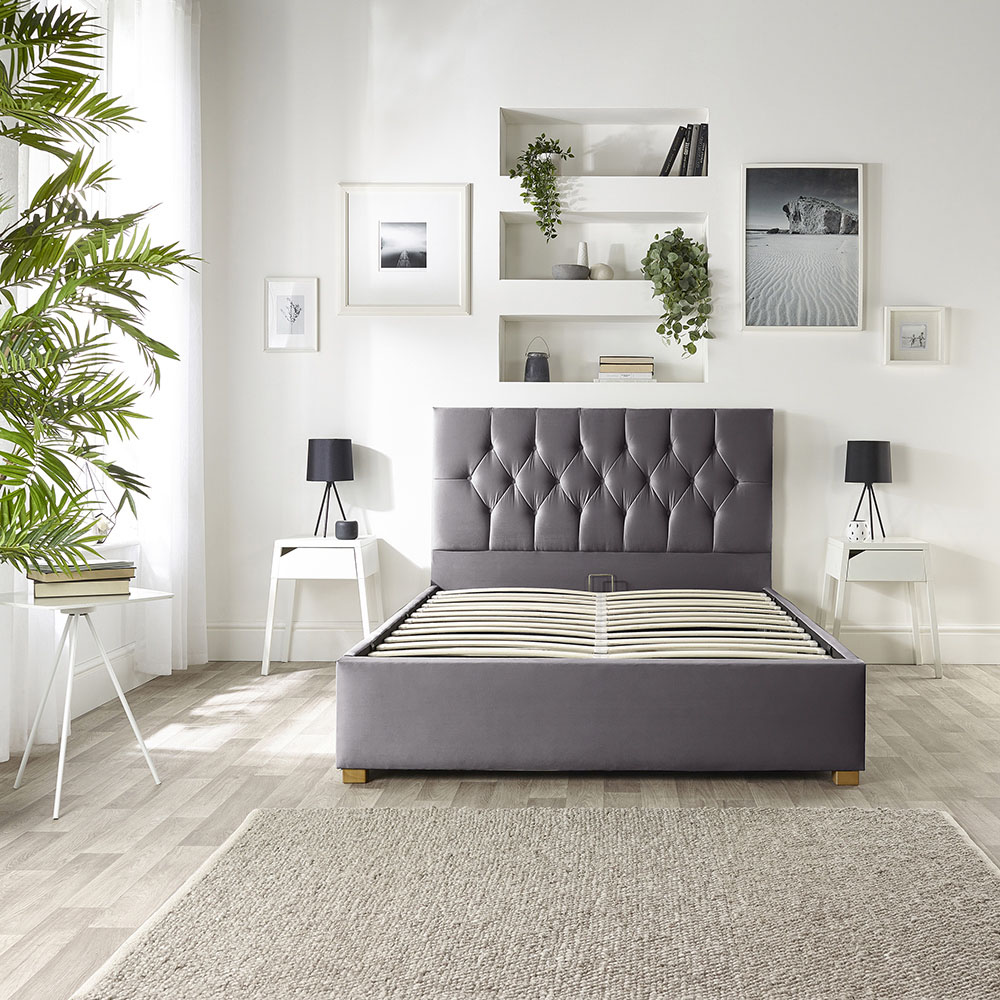 Catherine Lansfield Boutique Double Steel Velvet Ottoman Bed Image 6