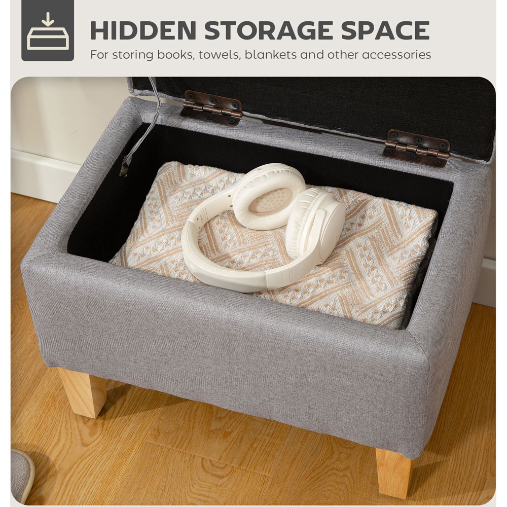 HOMCOM Light Grey Linen Fabric Ottoman Storage Box Image 8