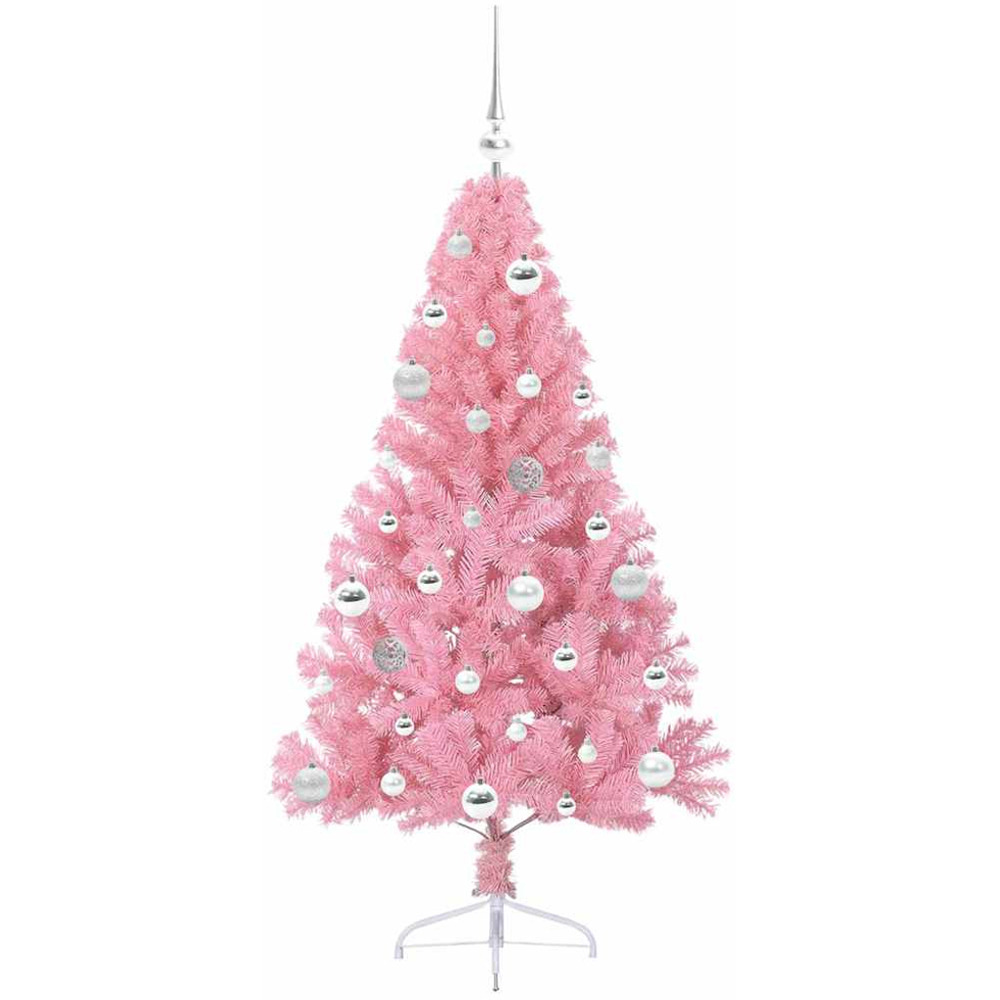 vidaXL Pre-Lit Silver Baubles Pink Artificial Christmas Tree 5ft Image 4