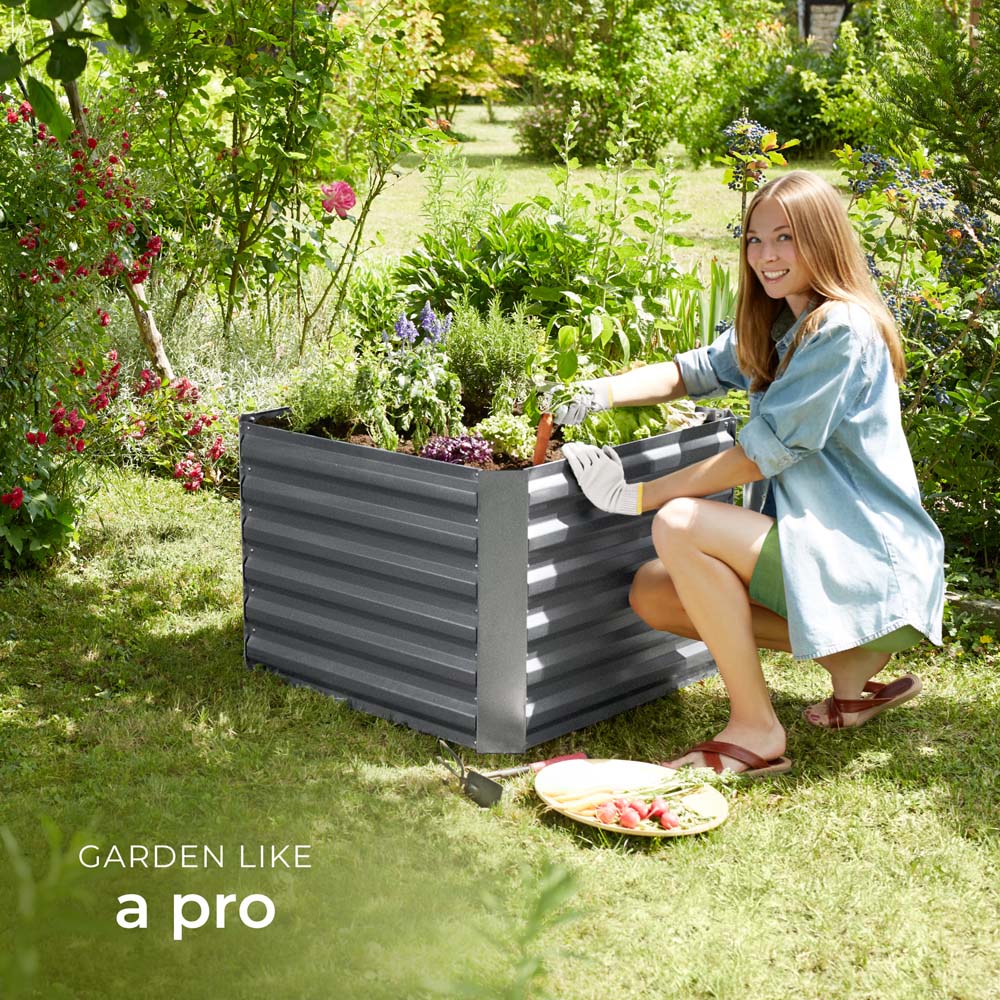 tectake Artemisia 80 x 80cm Grey Galvanised Steel Raised Garden Bed Image 8