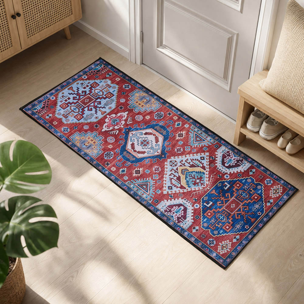 Living and Home Bohemian Red Eclectic Geometric Non-Slip Runner Rug 180 x 60cm Image 7