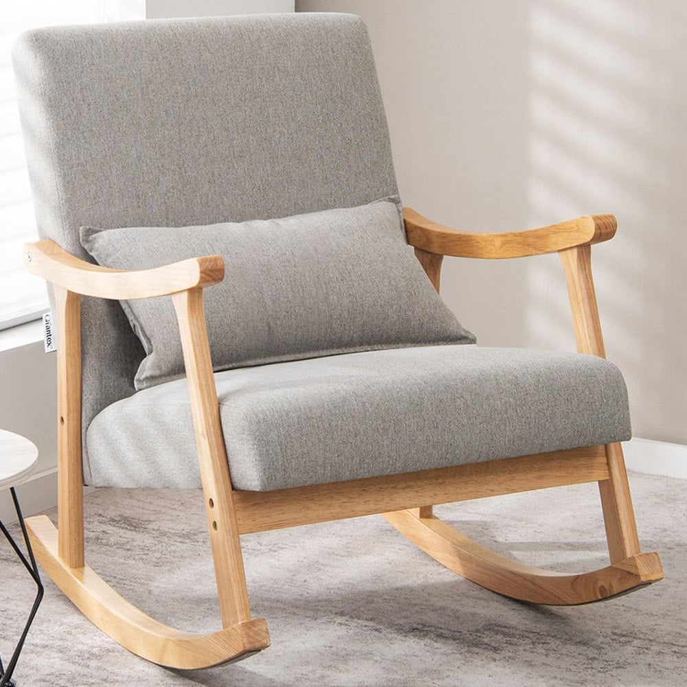 Costway Grey Upholstered Rocking Chair Image 1