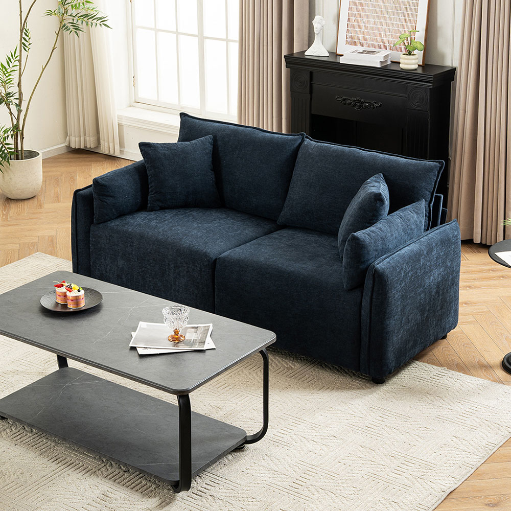 Living and Home 2 Seater Sofa Blue Chenille with Throw Pillows Image 7