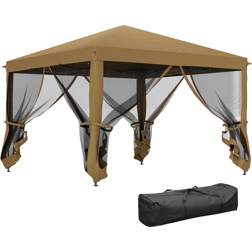 Outsunny 3 x 3m Khaki Heavy Duty Pop Up Gazebo with 4 Mesh Sides and Carry Bag Image 4