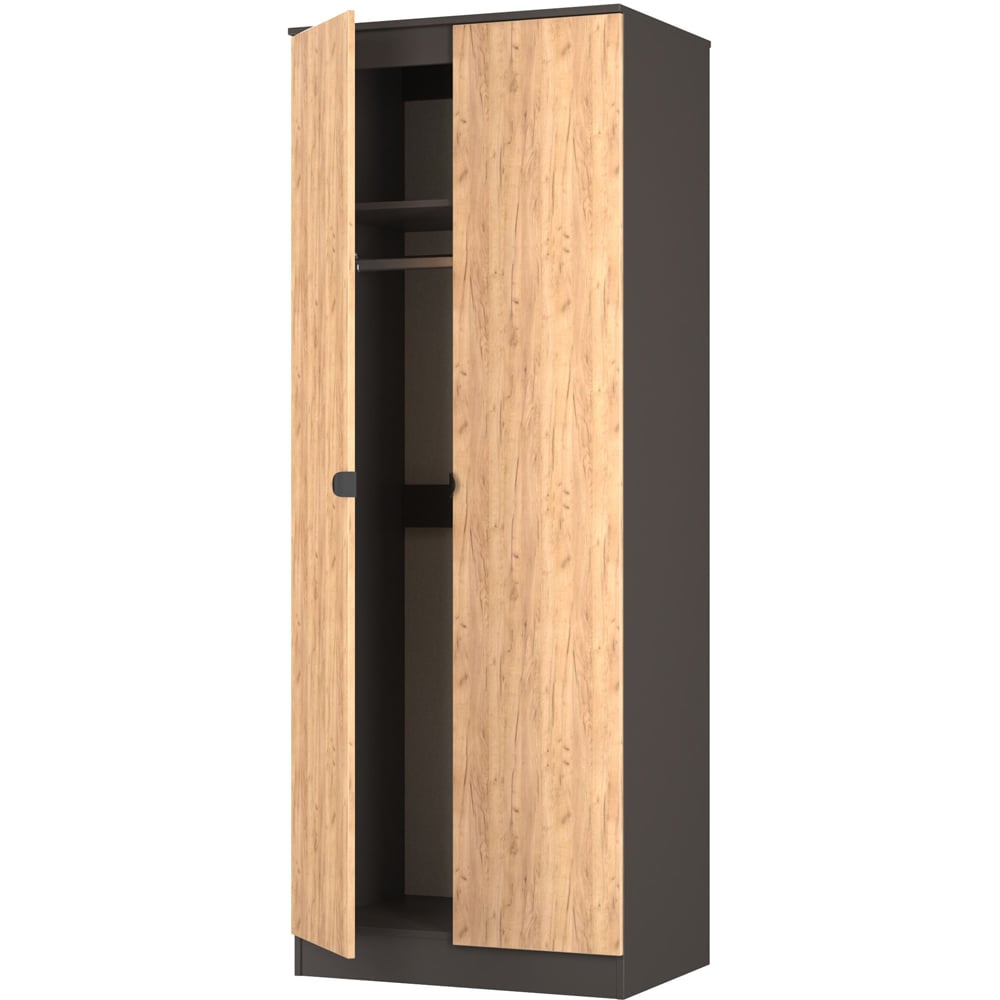 Crowndale Bora 2 Door Gold Oak and Graphite Tall Double Wardrobe Image 5