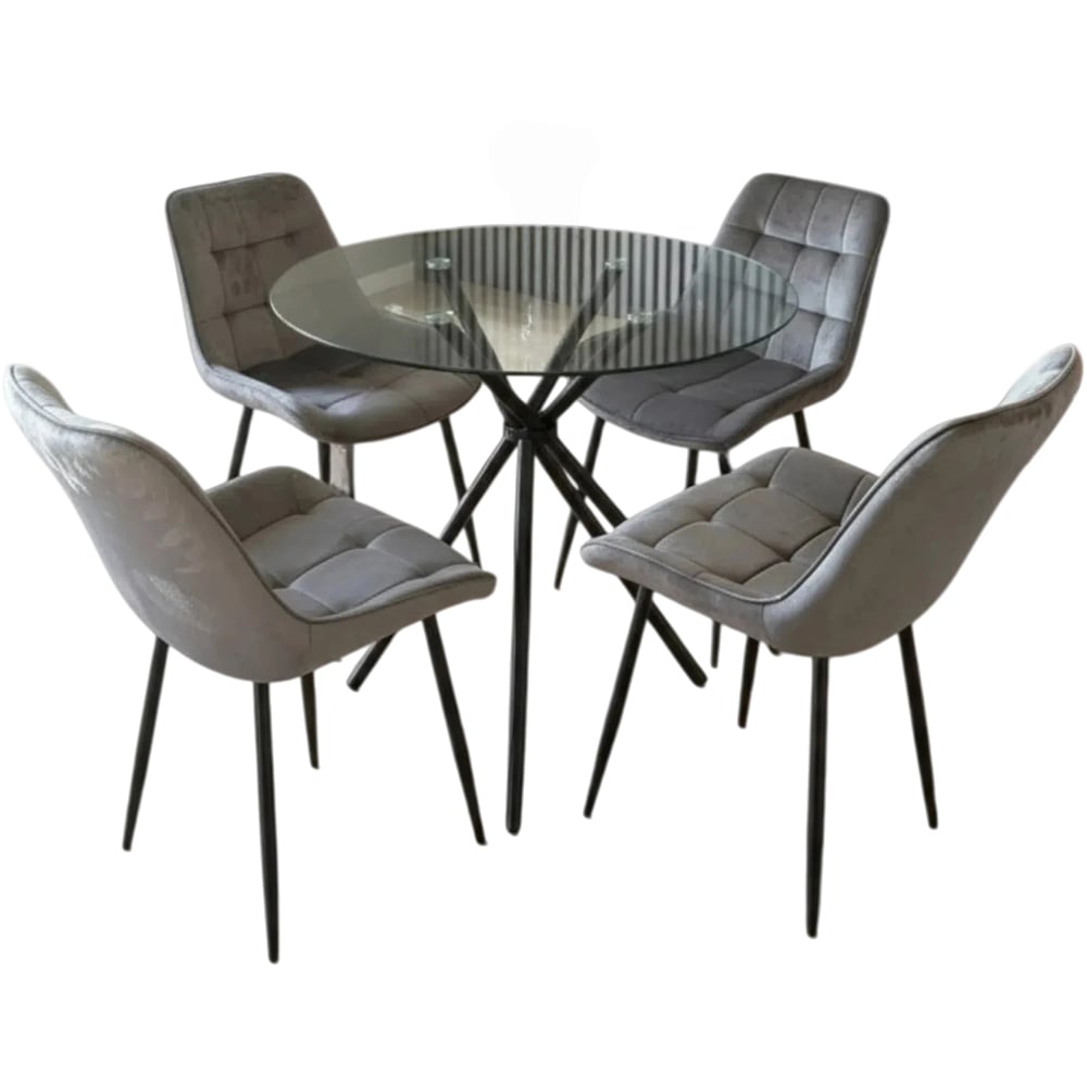 Indoor Living New York 4 Seater Grey Erica Velvet Dining Table Set Image 2