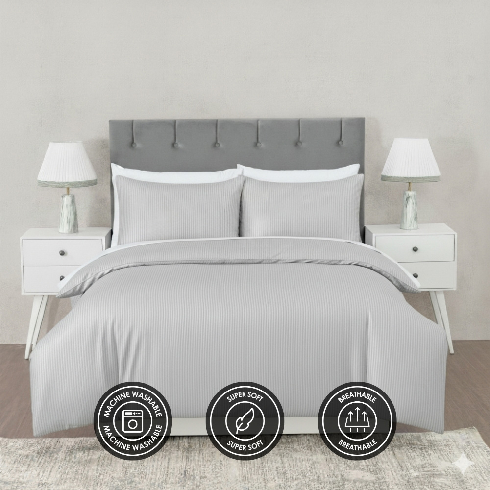 MHG Living Single Silver Striped Duvet Set Image 6
