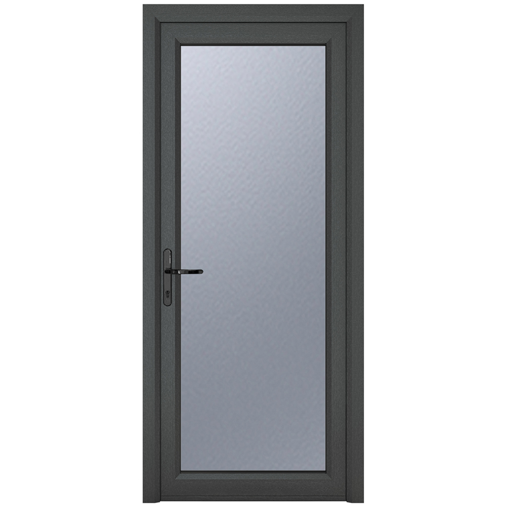Crystal uPVC Double Glazed Grey White Door Full Glass Right hand Obscure Glass 890x2090mm Image 1
