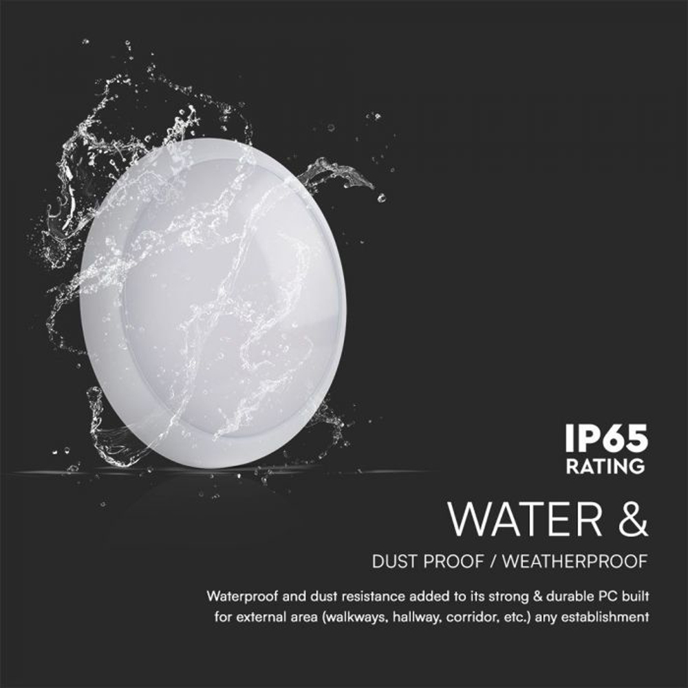 V-TAC All in One White Round CCT and Wattage Switchable Bulkhead Light Image 8