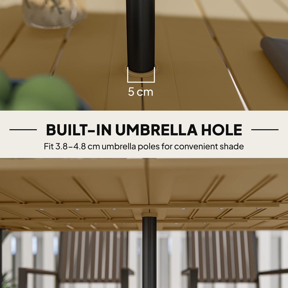 Outsunny 6 Seater Slatted Garden Dining Table with Parasol Hole Brown Image 8