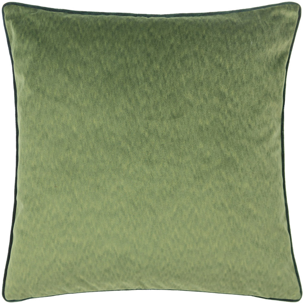 Paoletti Torto Moss and Emerald Square Velvet Touch Piped Cushion Image 1