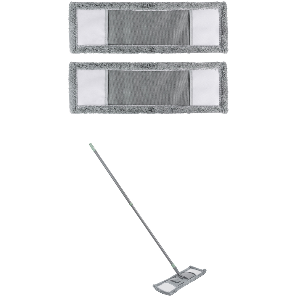 JVL Cleaning Grey Extendable Microfibre Mop with 2 Replacement Heads Image 1
