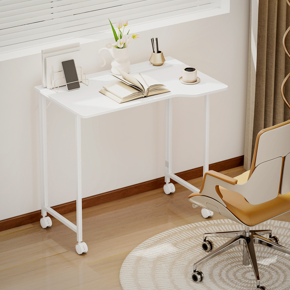 Portland Foldable Small Writing Desk with Wheels White Image 5