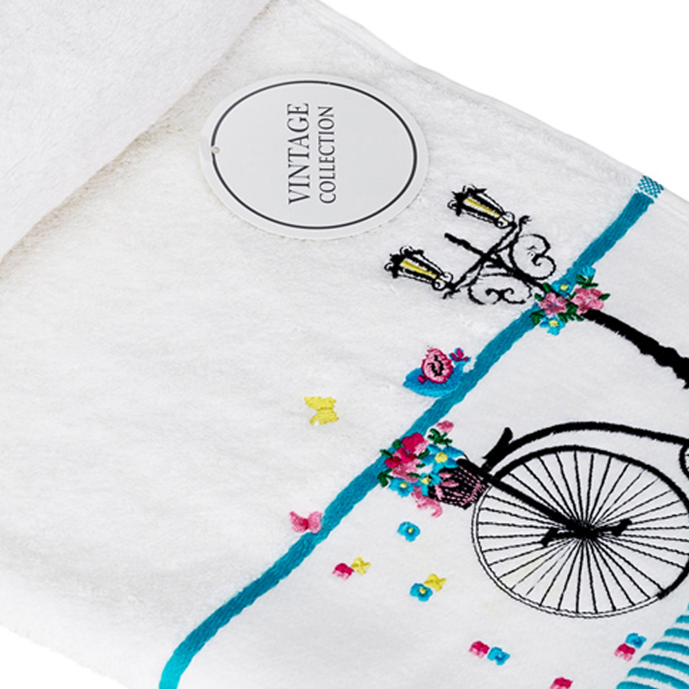 Bellissimo Soft Turkish Cotton White Bicycle Bath Towel Image 2