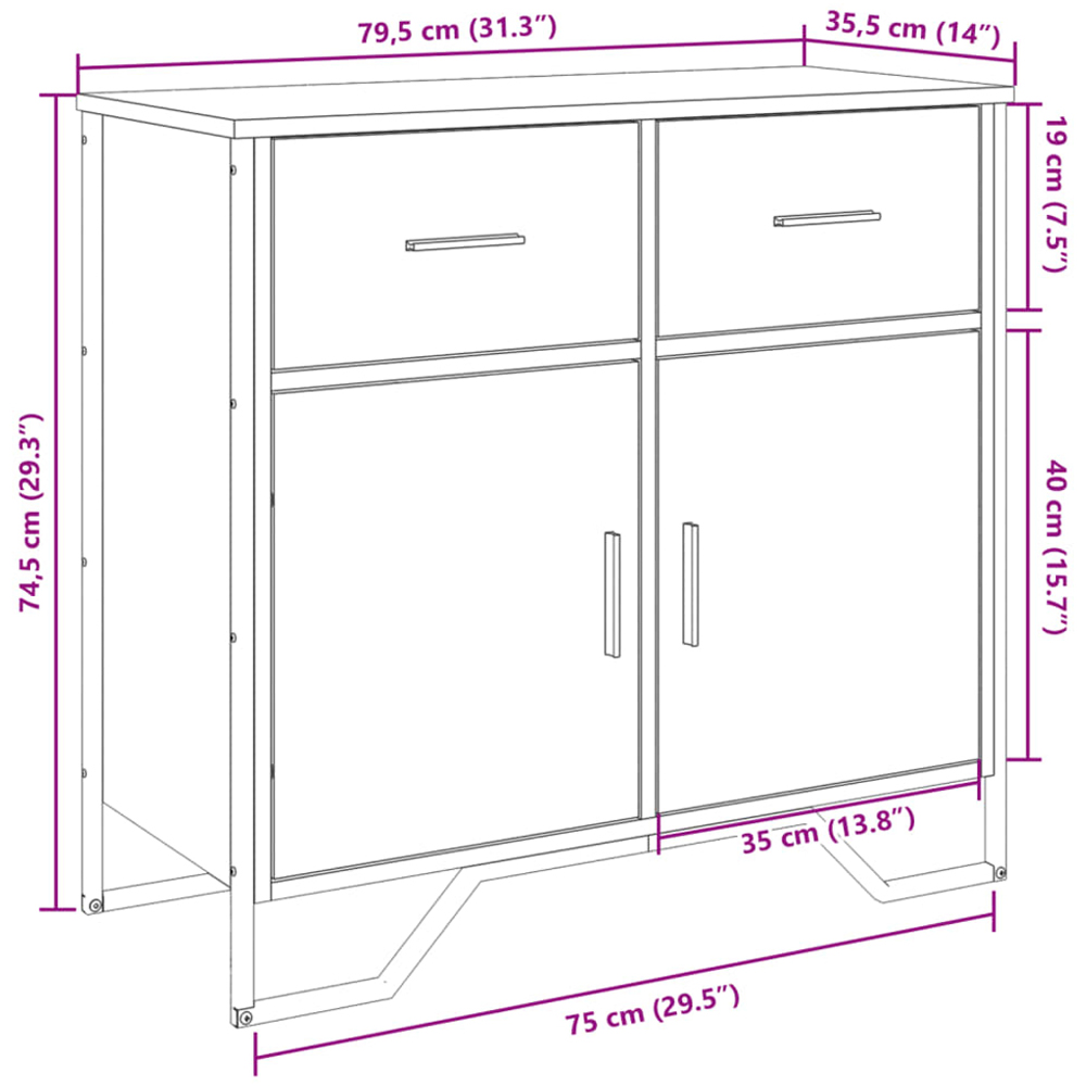 vidaXL 2 Door 2 Drawer Grey Sonoma Wooden Sideboard Image 8