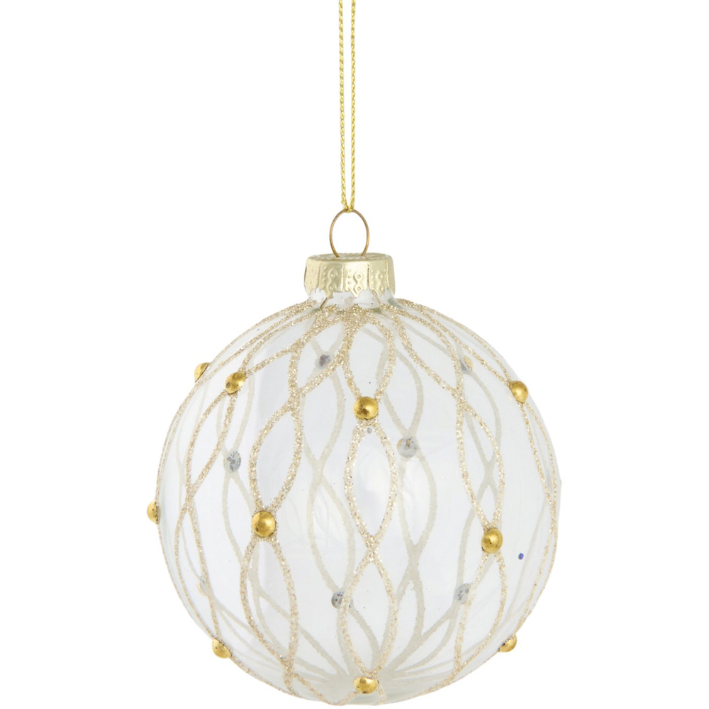 Gold Glitter Pearl Beaded Bauble - Gold Image 4