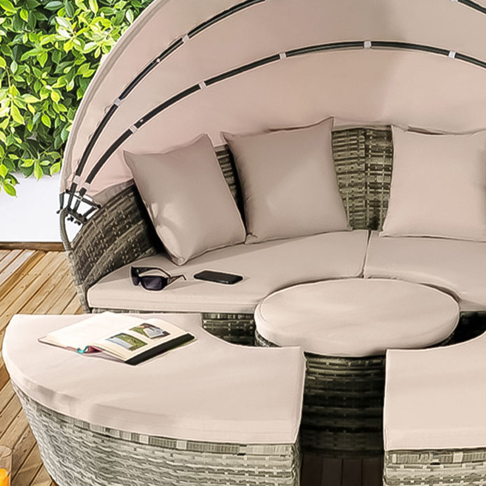 Brooklyn Luxury 8 Seater Grey Rattan Sun Lounger Sofa Set with Canopy 160cm Image 2