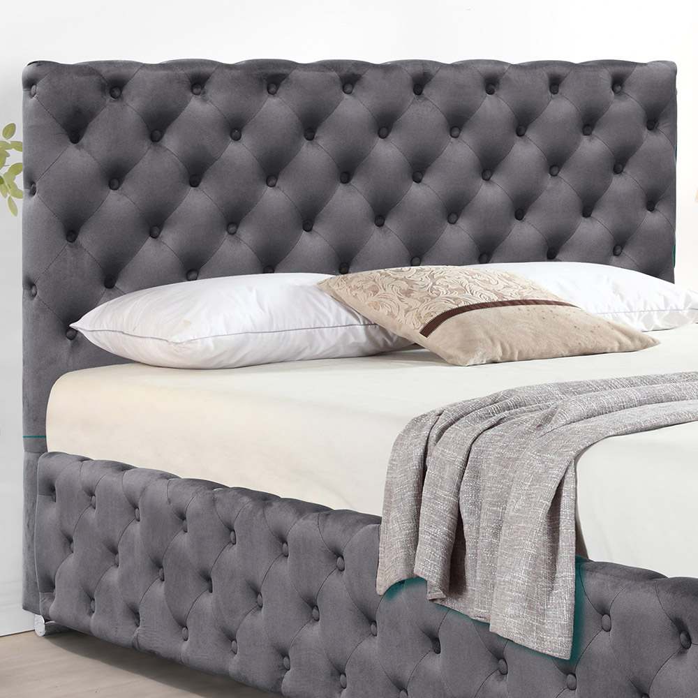 Comfy Living King Size Grey Tufted Fabric Bed Frame Image 2