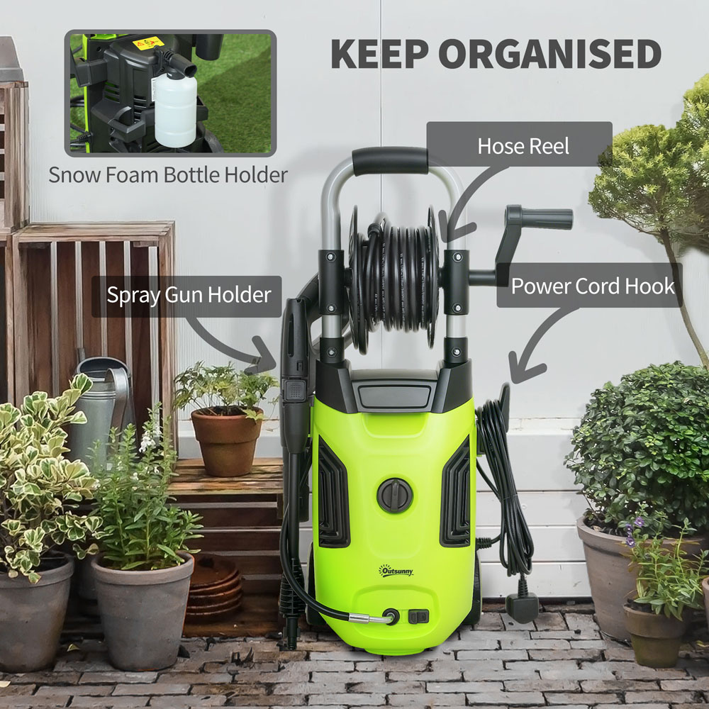 Outsunny 1800W Green Pressure Power Washer with 6m Hose and Hose Reel 150Bar Image 7
